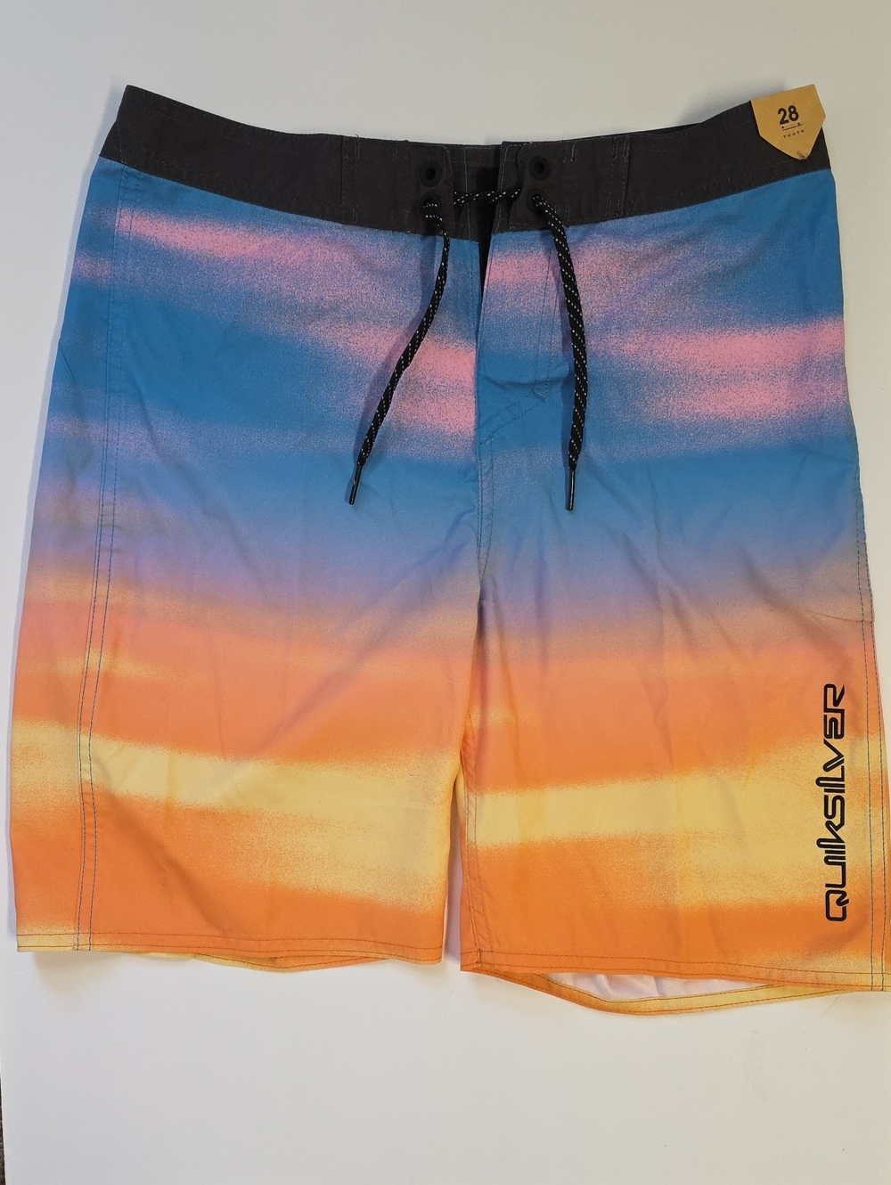 Quiksilver Youth Blue Orange Gradient Swim Boardshorts with Black Waistband